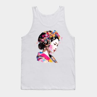 Japanese Woman Portrait Geisha Tradition Culture Abstract Tank Top